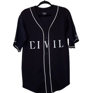 CIVIL Men's Baseball Jersey 86 Lohan Regime Short Sleeve‎ V Neck Button Up Large